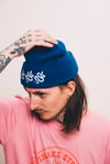 classic beanie (white on blue)
