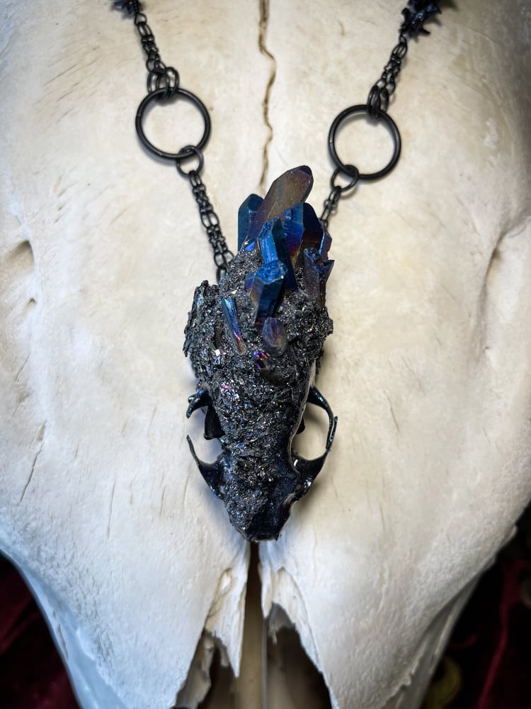 Image of Embellished Mink Skull - Black Chain Necklace
