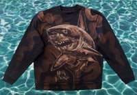 Image 1 of “GREAT WHITE” CUSTOM BLEACH PAINTED PULLOVER SWEATER XL