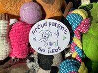 Image 1 of “Proud Parent of an Idiot (Dog)” sticker- Overqualifieddog 