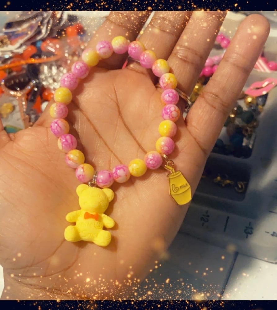 Image of Yellow Teddy smile beaded bracelet 