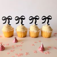 Image 1 of Moños Coquette Negros Cupcake Toppers Sets de 12 y 24