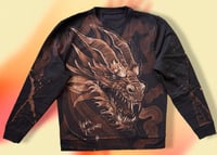 Image 1 of “DRAGON” CUSTOM BLEACH PAINTED PULLOVER SWEATER SIZE LARGE
