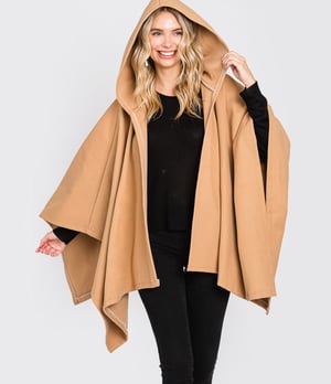 Image of Hooded Solid Ruana Poncho