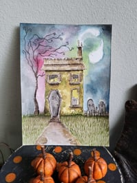 spooky house watercolor illustration