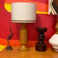 Image 1 of Mid Century Lamp With Linen Shade & Vintage Trim