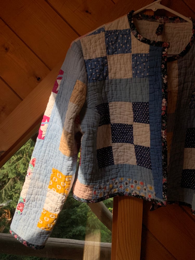 Image of Quilt Collared Cropped Coat — Slate Patchwork
