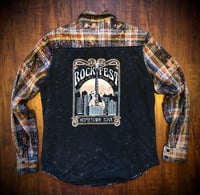 Upcycled bleach dyed “Rockfest ‘78” t-shirt flannel