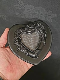 Image 2 of Beautiful ornate black heart framed preserved web - 1