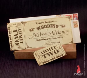 Image of Vintage Western Ticket Save the Date Wedding Invitation Sample 