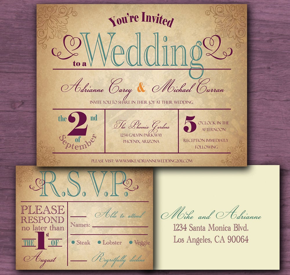 Vintage Wedding Invitation Sample Set \/ Cottontail Digital Press