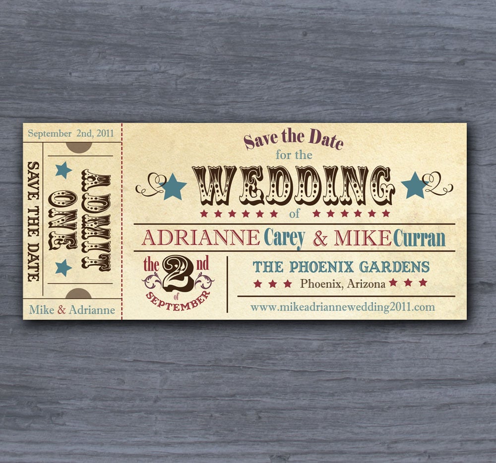 Image of Vintage Rodeo Ticket Save the Date Wedding Invitation Sample 