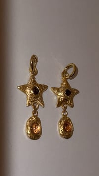 Image 2 of Garnet + glass cabochon drop earrings