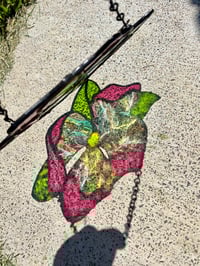 Image 5 of Flower Suncatcher with Handblown Fremont Glass - Stained Glass Pink & Green Floral Window Hanging 