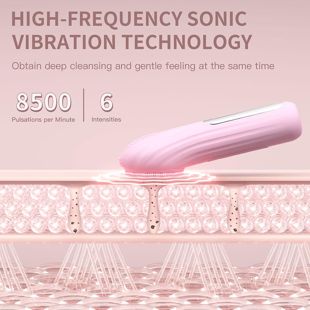 Image of Sonic Waterproof Facial Cleansing Brush Rechargeable Scrubber Exfoliating Vibrating Deep Clean Face 