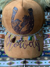 "Howdy Cowgirl and Horse" Hand-Burned Trucker Hat