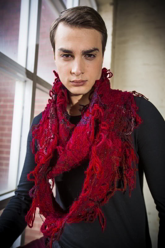 Image of Creative Functional Tonal Infinity Loop Scarf Wrap Shawl Textile Necklace Unisex Deep Red Wine