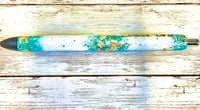 Image 4 of Gold Flaked Teal Custom Glitter Pen