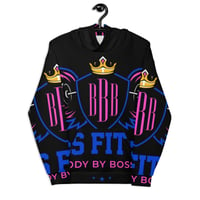 Image 2 of BOSSFITTED Black Neon Pink and Blue AOP Unisex Hoodie