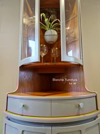 Image 2 of Mid Century Modern Luxury Corner Drinks Cabinet by Nathan - Light Grey Vintage Cocktail Display Unit