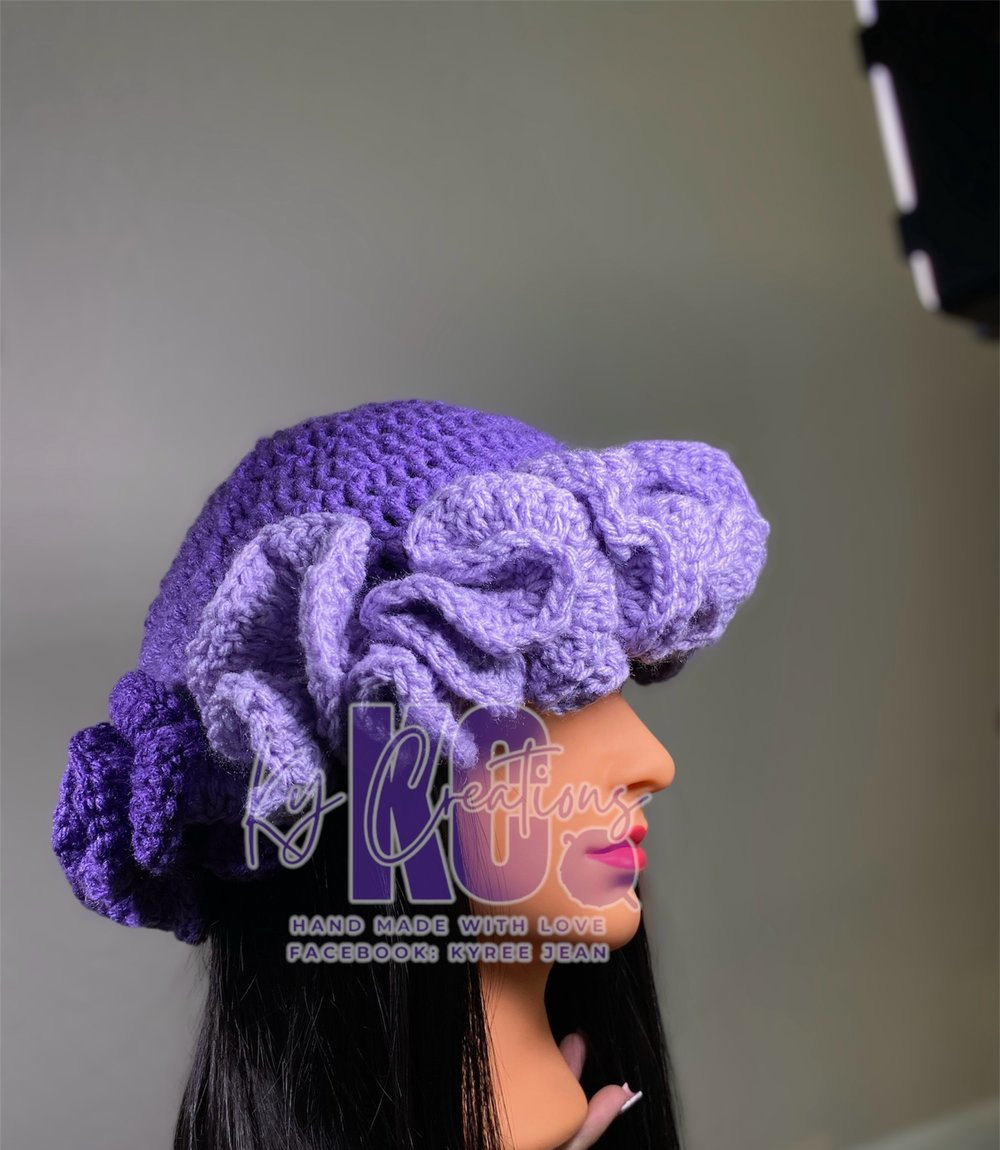Image of Violet ruffle hat