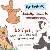 Digital Pet Portrait Dog & Cat Digital Watercolor Painting