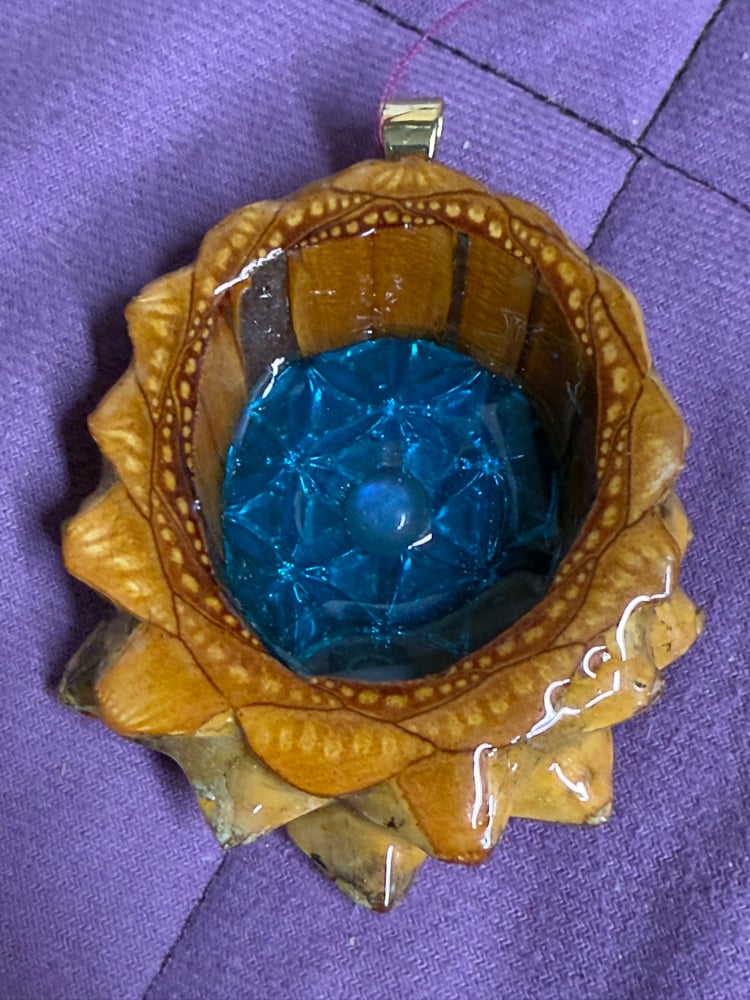 Image of Teal Flower of Life Pinecone Charm with Labradorite Center | Handmade PNW Jewelry | #100