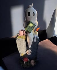 Image 1 of Book worm Boo - Handmade ghost sculpture - cute gothic decor 