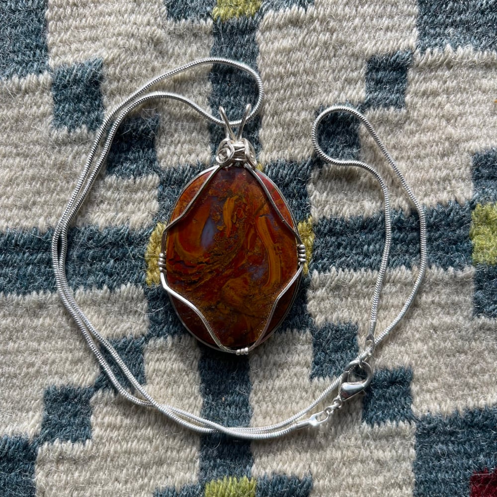 Swirling Tornado Jasper Agate Cabochon Pendant Necklace 