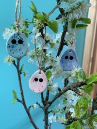 Image 6 of Ceramic Speckled hanging Mini Egg Guys (set of 3)