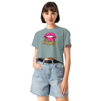 Image 2 of lips crop top grey