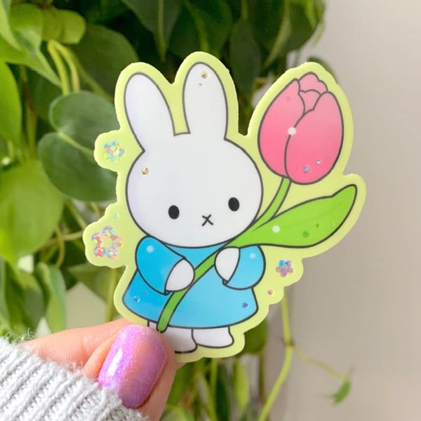 Image of GLITTER Miffy and Tulip Flower STICKER