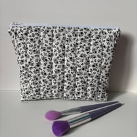 Image 1 of Black Floral Handmade Quilted Makeup Bag 