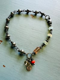 Image 2 of opal tourmaline and pyrite charm bracelet