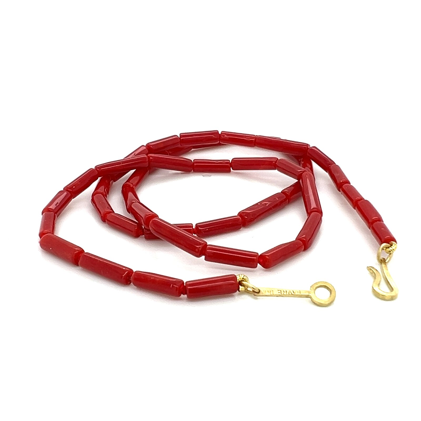 Red Coral Tubular Bead Necklace 18k Mimi Favre Studio