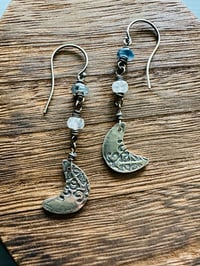 Image 6 of kyanite moonstone crescent moon dangle earrings