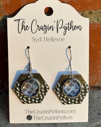 Image 1 of Blue Hexagon Snake Shed Earrings