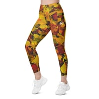 Image 2 of Pocketed, High Waist AK Pattern Leggings - Autumn Leaves