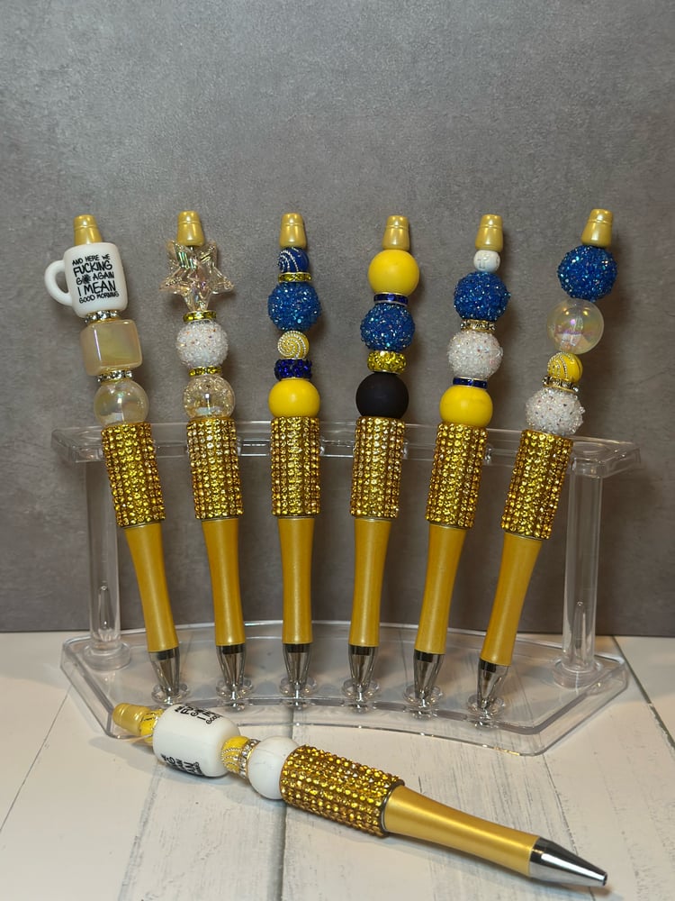 Image of Blue & Yellow Bling  fancy pens with ink refills 
