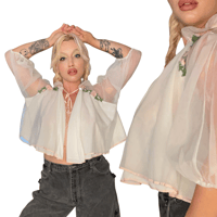 Image 1 of Romantic Chiffon Crop Bed Jacket