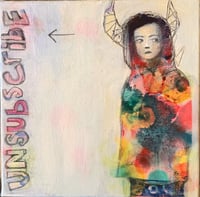 Image 1 of Original painting “Unsubscribe” 8” x 8” Oil Acrylic Graphite on Canvas