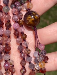 Image 4 of Rainbow Spinel Mala with Amethyst Super Seven Guru Bead, Rainbow Spinel Hand Knotted Gemstone Mala