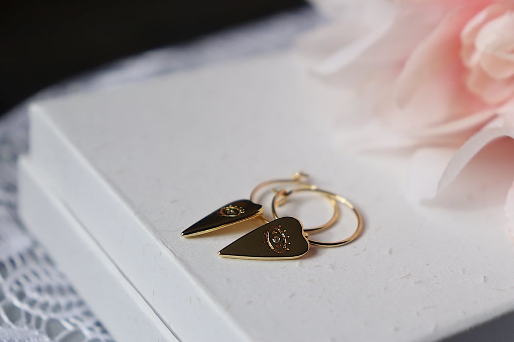 Image of Evil Eye Dainty Heart Hoops 