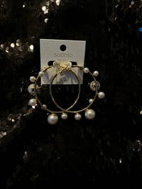 Image 1 of SCATTERED PEARL HOOP EARRINGS