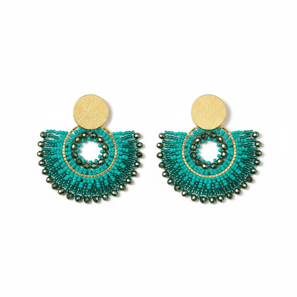 Image of Turquoise Beaded Fan Hoop Earrings