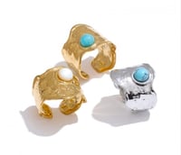 Image 2 of MORA 18ct Gold Plated Hammered Turquoise Ring