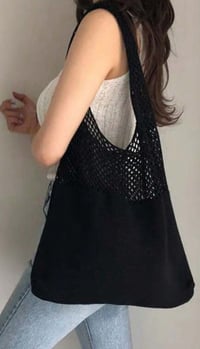 Image 1 of Sweater Shoulder Bag – Black & Khaki