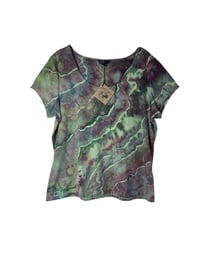 Image 2 of ♻️ UPCYCLED L Ladies Fitted Tee in Cool Muted Geode Ice Dye