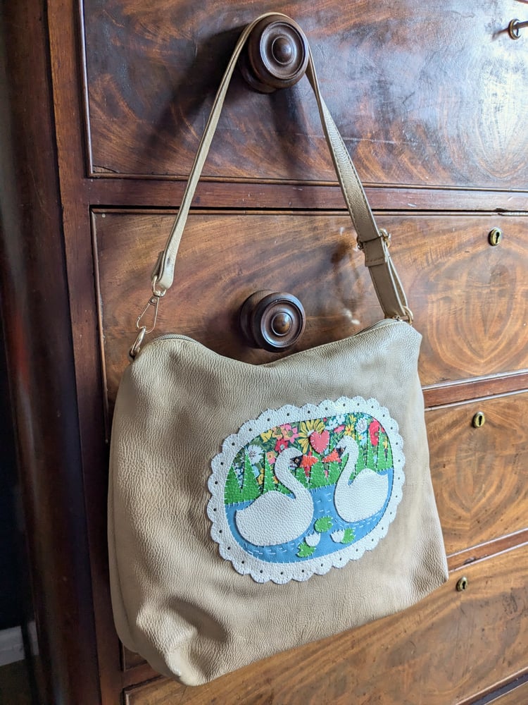 Image of Upcycled Beige Swan Lake Shoulder Bag