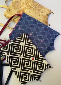 Image 5 of Blue Tapestry With Red Buttons Zippertop Crossbody Strap Bag